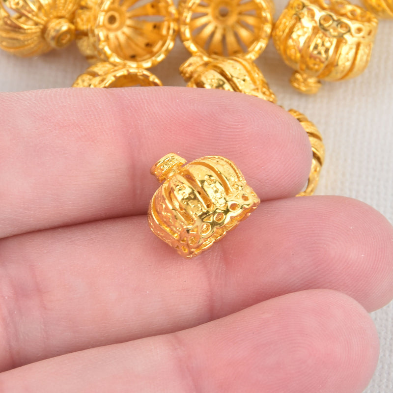 6 Gold Crown Bead Caps, filigree, 18x12mm, bme0767
