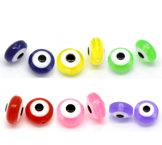 50 Mixed Multicolor Evil Eye Stripe ROUND Resin Spacer Beads 8mm x 5mm   bac0099