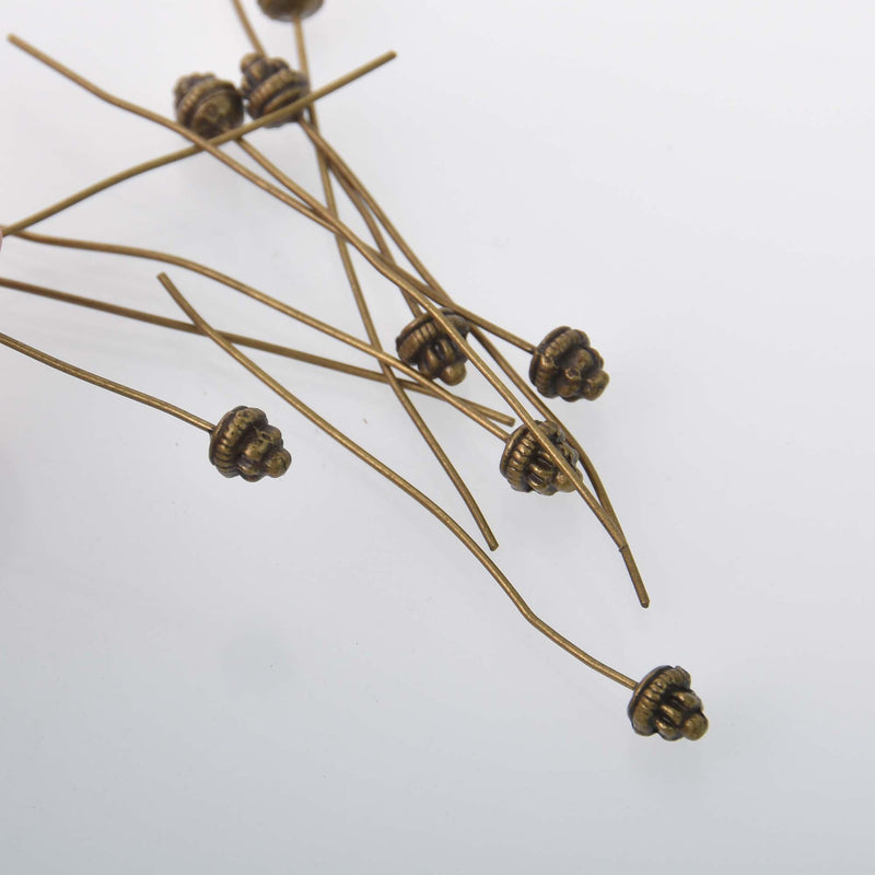 75 Bronze Fancy Decorative Head Pins, 2" long (50mm)  pin0135