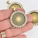 2 Crystal Bezel Charms, antique gold, fits 25mm round cabochons, chs7515
