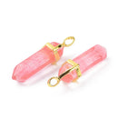 1 Cherry Quartz Charm, Gemstone Point Pendant, gold trim, 1.5", chs8112