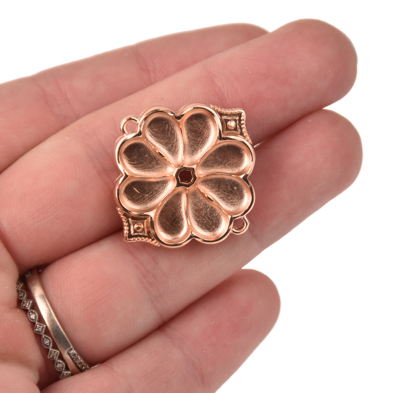 Paisley Seed Bead Connector Charms, Apokrousi Pendant Settings Rose Gold, Silver, Bronze - 1 piece