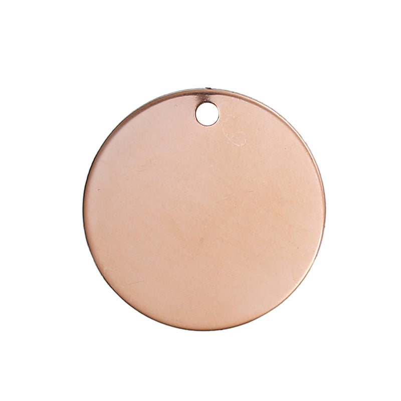 2 ROSE GOLD Stainless Steel Metal Stamping Blanks Charms ( 30mm, 1-1/8" ), Round Disc Tags, 16 gauge msb0448