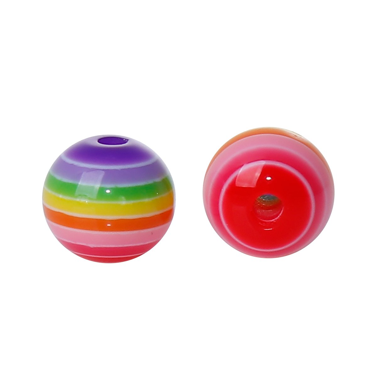 Rainbow Stripe 8mm Round Plastic Acrylic Resin Beads With Opaque