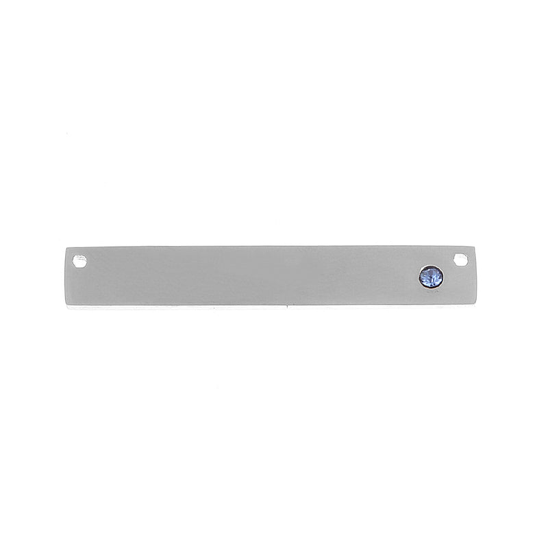 2 Stainless Steel Metal Bar Connector Blanks, top holes, LIGHT BLUE CRYSTAL, Rectangle Charms, 38mm x 6mm, (1-1/2" x 1/4"), chs3421