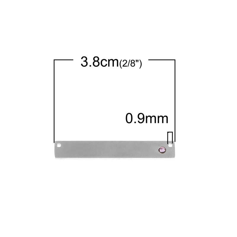 2 Stainless Steel Metal Bar Connector Blanks, top holes, LIGHT PURPLE CRYSTAL, Rectangle Charms, 38mm x 6mm, (1-1/2" x 1/4"), chs3426