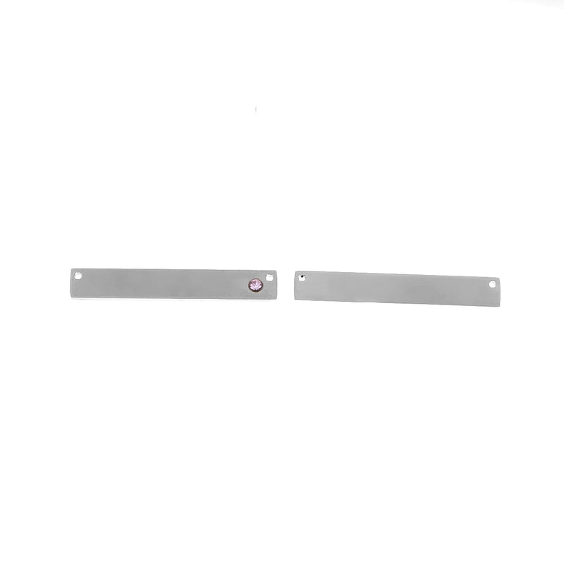 2 Stainless Steel Metal Bar Connector Blanks, top holes, LIGHT PURPLE CRYSTAL, Rectangle Charms, 38mm x 6mm, (1-1/2" x 1/4"), chs3426