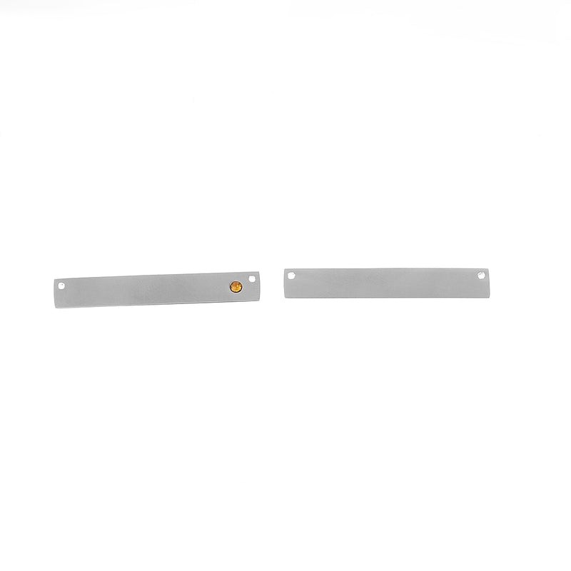 2 Stainless Steel Metal Bar Connector Blanks, top holes, TOPAZ CRYSTAL, Rectangle Charms, 38mm x 6mm, (1-1/2" x 1/4"), chs3422