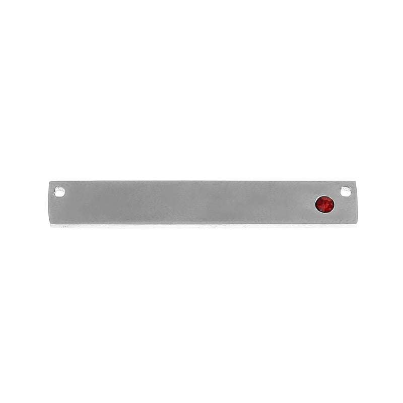 2 Stainless Steel Metal Bar Connector Blanks, top holes, DARK RED CRYSTAL, Rectangle Charms, 38mm x 6mm, (1-1/2" x 1/4"), chs3419