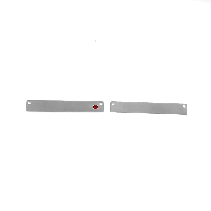 2 Stainless Steel Metal Bar Connector Blanks, top holes, DARK RED CRYSTAL, Rectangle Charms, 38mm x 6mm, (1-1/2" x 1/4"), chs3419