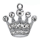 4 Rhinestone Crystal PRINCESS CROWN Charms, Silver Base, Clear Rhinestones  21x20mm chs2151