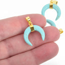 Howlite TURQUOISE BLUE Double Horn Charm Pendant, Crescent Horn, Gold Bail, 20mm (3/4") chs4570