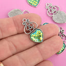 5 MERMAID Charms GREEN AB Heart Mermaid Scale with Silver Bezel, 29mm, chs4746