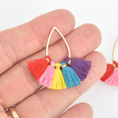 5 Fan Tassel Charms RAINBOW Fringe with Gold Plated Teardrop 1.5" long chs5346
