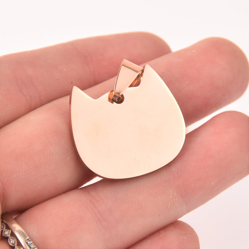 Rose Gold Cat Charm, Stainless Steel, 1" wide, chs8222