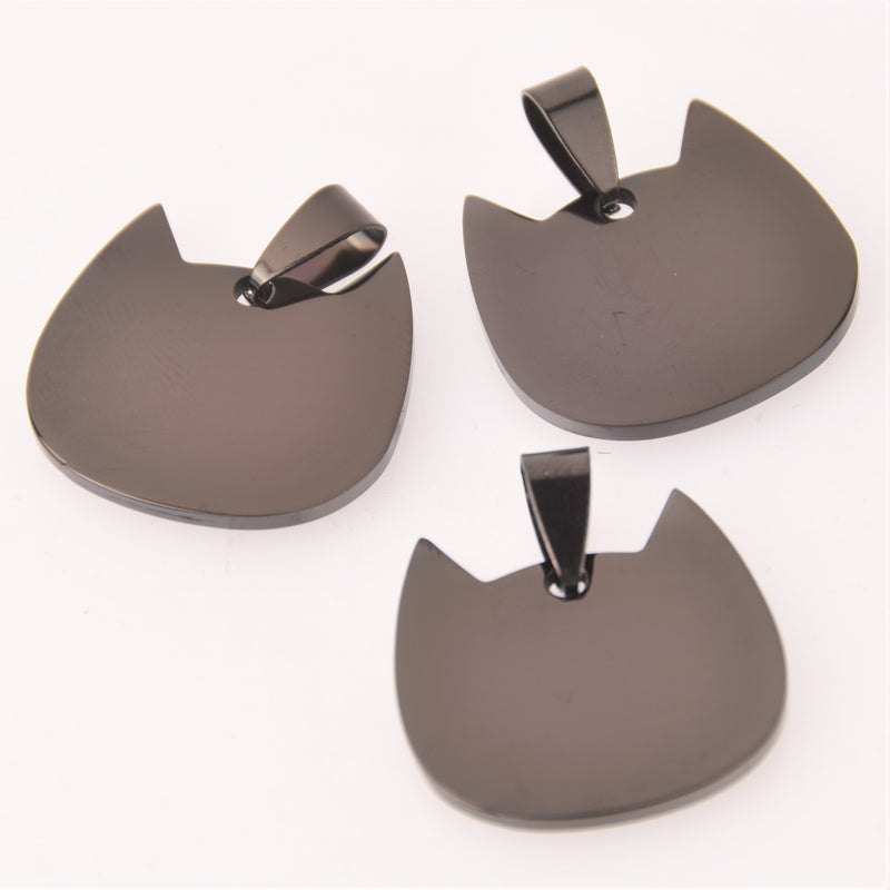 Black Cat Charm, Gunmetal Plated Stainless Steel, 1" wide, chs8223