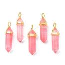 1 Cherry Quartz Charm, Gemstone Point Pendant, gold trim, 1.5", chs8112