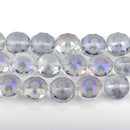 14mm Etched Glass Coin Beads, MYSTIC AB with Flower Pattern Faceted Puffed Coin, 18 beads, bgl1613