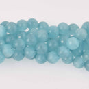 10mm Round Cat Eye Beads, Light Blue, Faceted Glass, strand, bgl2040