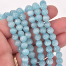 8mm Round Cat Eye Beads, Light Blue, Faceted Glass, strand, bgl2047