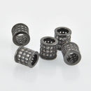 8mm Black Barrel Beads, Micro pave' hand-set crystals with Cubic Zirconia Stones, bme0652