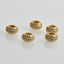 1 Gold Micro Pave Rondelle Bead, Metal with CZ Cubic Zirconia Crystals, 8mm, bme0653
