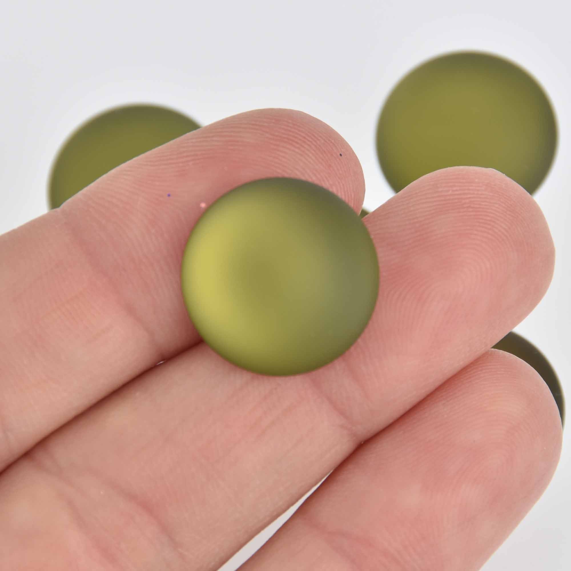 18mm Olive Green Lunasoft Lucite Cabochons, Matte Round, x2, cab0611