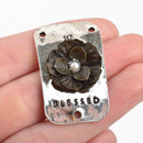 2 SO BLESSED Charms, Curved Bracelet Links, silver base with bronze metal flower and faux pearl, 3-hole connector, 39x24mm, chs2888