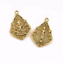 5 THAI BUDDHA charm pendants, antique gold metal, religious icon relic charm, double sided, 31x21mm, chs2902
