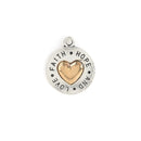 5 Silver Coin Charms, Silver Coin with Gold Heart, FAITH HOPE LOVE, round coin charms, 24x20mm, chs3449