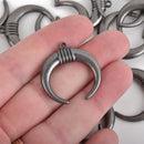 5 Gunmetal Black Double Horn Charms, Crescent Horn, Gray Black Horns, Half Moon Charms, 30mm (1-1/4"), chs3520