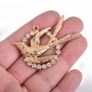 1 Gold BIRD Charm, White Opal Rhinestone Crystals, 2.25" long, chs3564