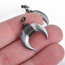 GRAY Double Horn Charm Pendant, Crescent Horn, Gunmetal Black Wire Wrap, Upside Down Moon, Dyed Shell, 20mm (3/4"), chs3573