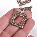 2 Copper Rhinestone Quatrefoil Charms, clear rhinestones embedded, 37x30mm, chs3638