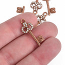 4 Copper Rhinestone Key Charms, clear rhinestones embedded, 27x11mm, chs3640
