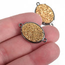 1 Bright Gold Druzy Oval Charm, GUNMETAL BLACK bezel connector link, 27x16mm, chs3878