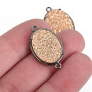 1 Copper Gold Druzy Oval Charm, GUNMETAL BLACK bezel connector link, 27x16mm, chs3887