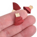 20 DARK RED Faux Leather Tassel Charms with gold crimp cap 18mm chs4180