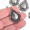 5 GUNMETAL Charms fancy Victorian filigree design teardrop 37x25mm chs4183