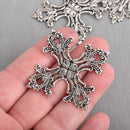4 SILVER Maltese Cross Charms Filigree Metal 55mm chs4214