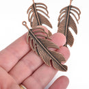 5 Large COPPER Filigree FEATHER Charms 2-3/4" long chs4243