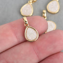 2 WHITE AB Druzy Quartz Charms TEARDROP Gold Brass 18x10mm chs4377