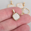2 WHITE AB Druzy Quartz Charms SQUARE Gold Brass 17x11mm chs4477