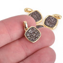 2 CHARCOAL GRAY Druzy Quartz Charms SQUARE Gold Brass 17x11mm chs4479