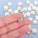 20 Silver Drop Charms, Hammered Wavy Circle 10mm chs4678