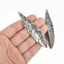 2 Gunmetal Leaf Charms, Large Pendants, 3-3/8" long, chs4706