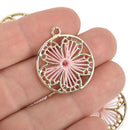 5 Flower Charms Gold Plate with PINK Thread chs5087