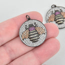 BEE Charm Micro Pave Cubic Zirconia Crystals, Rhinestone Pendant, Gunmetal Brass Metal, 26mm chs5248