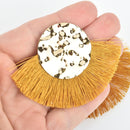 2 Fan Tassel Charms GOLDENROD Fringe with Hammered Gold Circle 3" wide chs5340