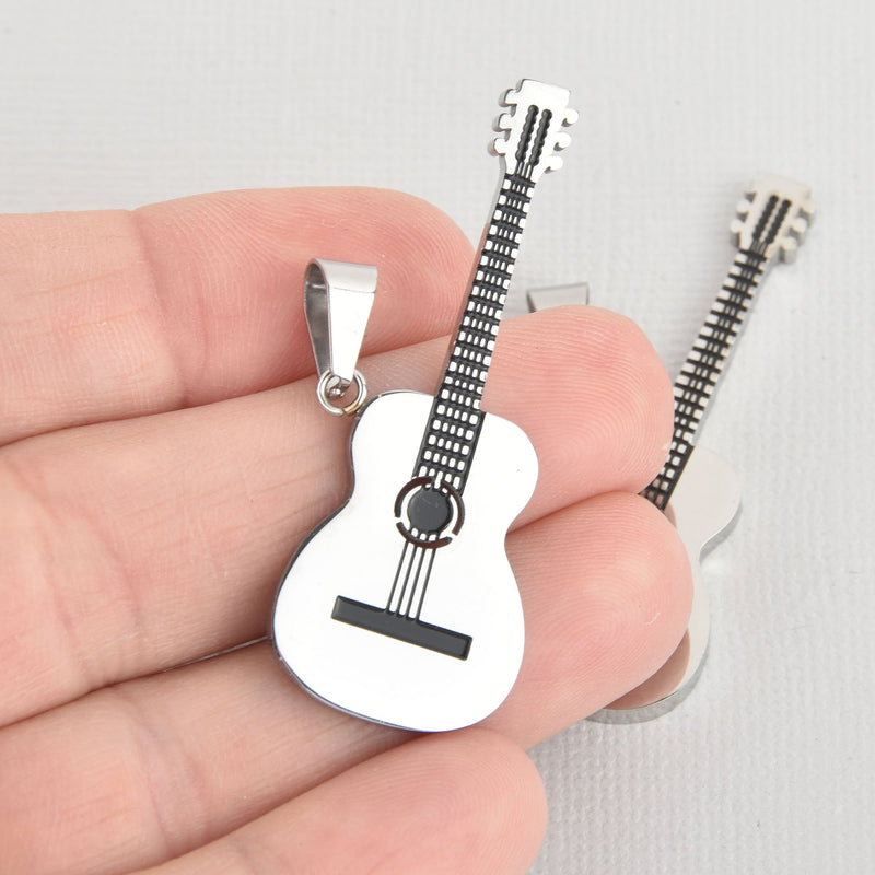 1 ACOUSTIC GUITAR Charm, Silver Stainless Steel chs5543